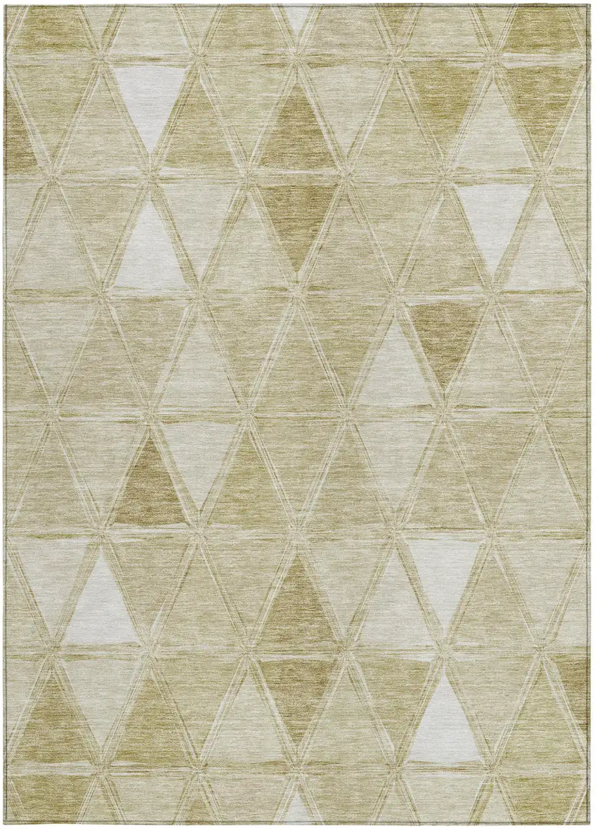 Khaki Beige And Tan Geometric Washable Indoor Outdoor Area Rug Photo 6