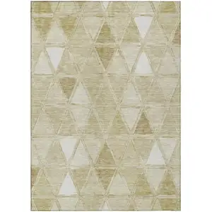 Photo of Khaki Beige And Tan Geometric Washable Indoor Outdoor Area Rug