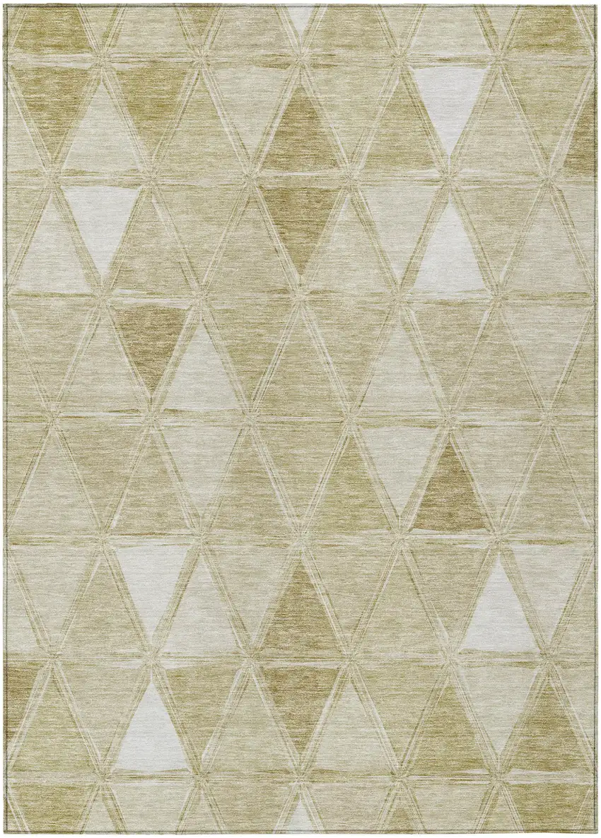 Khaki Beige And Tan Geometric Washable Indoor Outdoor Area Rug Photo 1