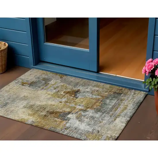 Khaki Beige And Taupe Abstract Washable Indoor Outdoor Area Rug Photo 1