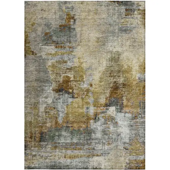 Khaki Beige And Taupe Abstract Washable Indoor Outdoor Area Rug Photo 5