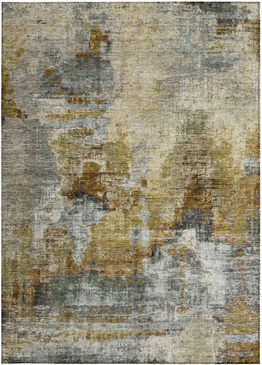 Khaki Beige And Taupe Abstract Washable Indoor Outdoor Area Rug Photo 5