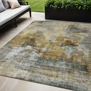 Photo of Khaki Beige And Taupe Abstract Washable Indoor Outdoor Area Rug