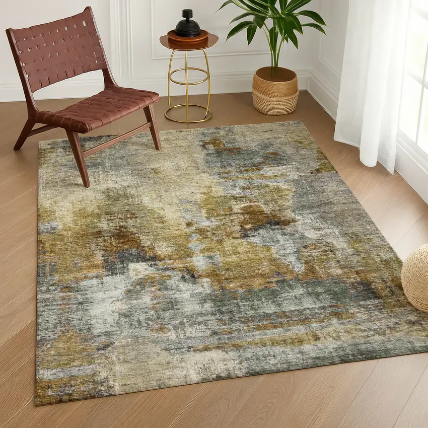 Khaki Beige And Taupe Abstract Washable Indoor Outdoor Area Rug Photo 9