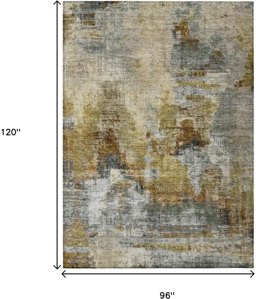 Khaki Beige And Taupe Abstract Washable Indoor Outdoor Area Rug Photo 2