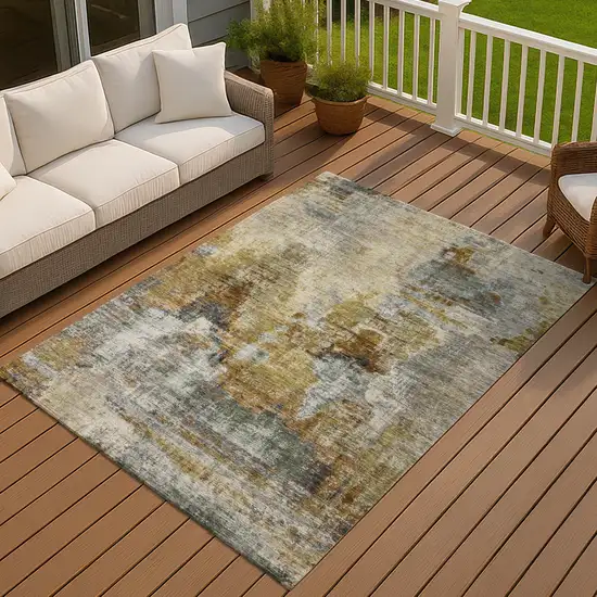 Khaki Beige And Taupe Abstract Washable Indoor Outdoor Area Rug Photo 6