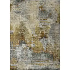 Photo of Khaki Beige And Taupe Abstract Washable Indoor Outdoor Area Rug