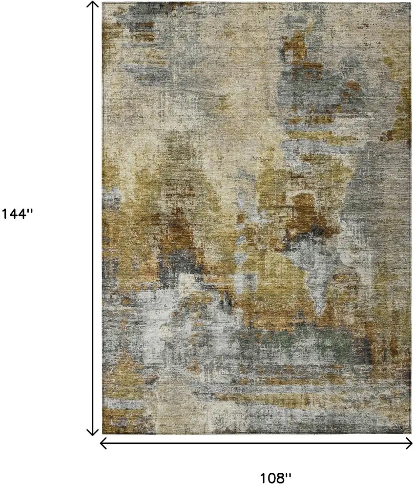 Khaki Beige And Taupe Abstract Washable Indoor Outdoor Area Rug Photo 3