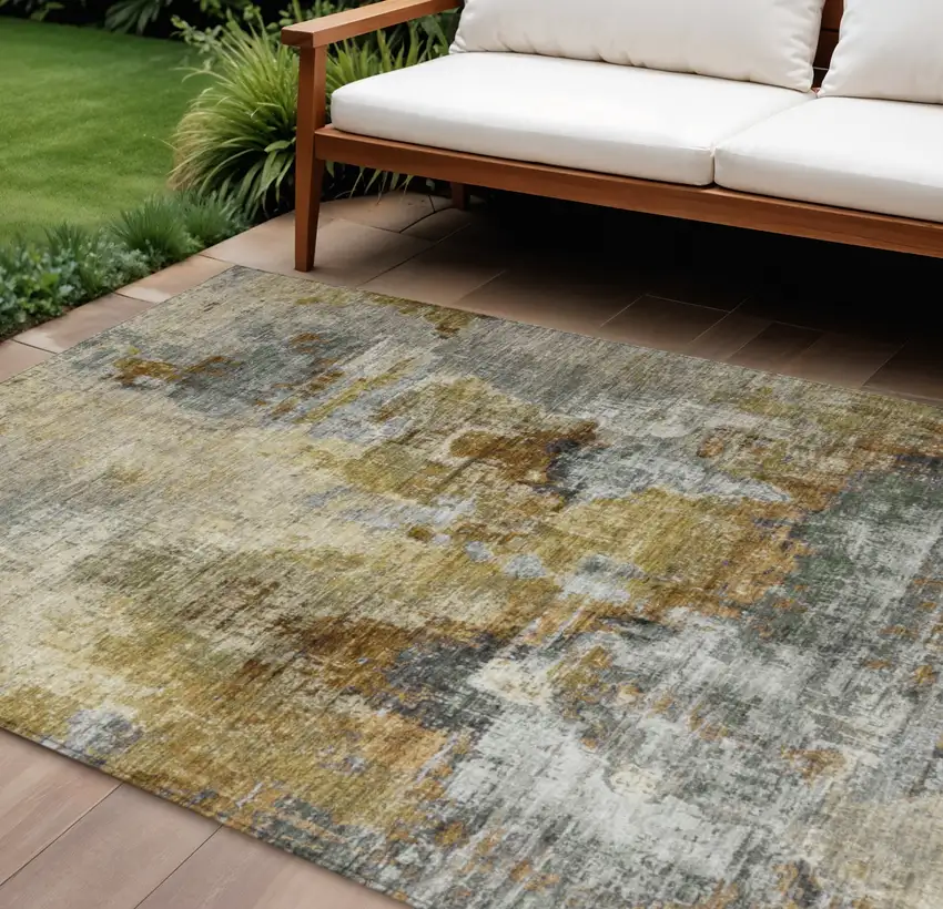 Khaki Beige And Taupe Abstract Washable Indoor Outdoor Area Rug Photo 1