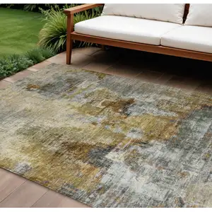 Photo of Khaki Beige And Taupe Abstract Washable Indoor Outdoor Area Rug