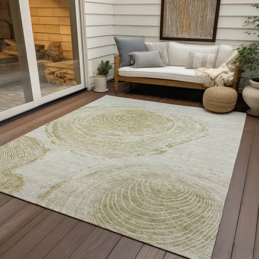 Khaki Beige And Taupe Abstract Washable Indoor Outdoor Area Rug Photo 7