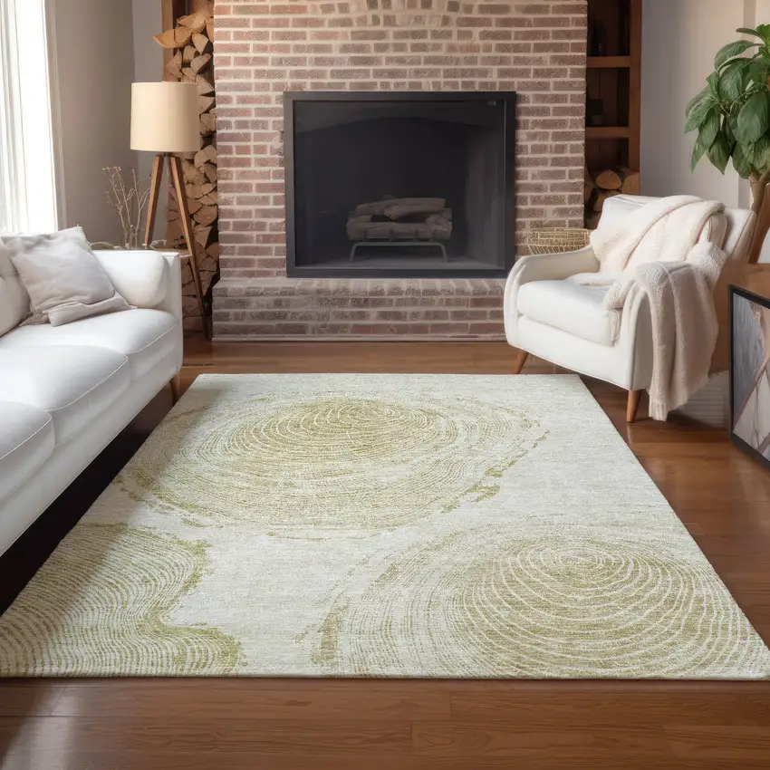 Khaki Beige And Taupe Abstract Washable Indoor Outdoor Area Rug Photo 9