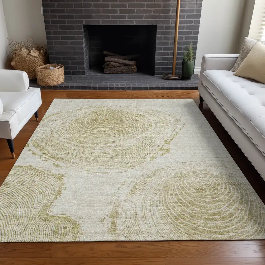 Khaki Beige And Taupe Abstract Washable Indoor Outdoor Area Rug Photo 8