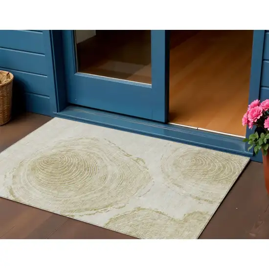Khaki Beige And Taupe Abstract Washable Indoor Outdoor Area Rug Photo 1