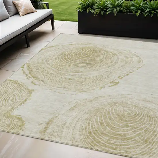 Khaki Beige And Taupe Abstract Washable Indoor Outdoor Area Rug Photo 1