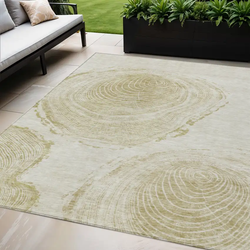 Khaki Beige And Taupe Abstract Washable Indoor Outdoor Area Rug Photo 1