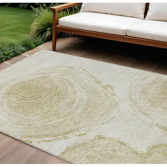 Khaki Beige And Taupe Abstract Washable Indoor Outdoor Area Rug Photo 1