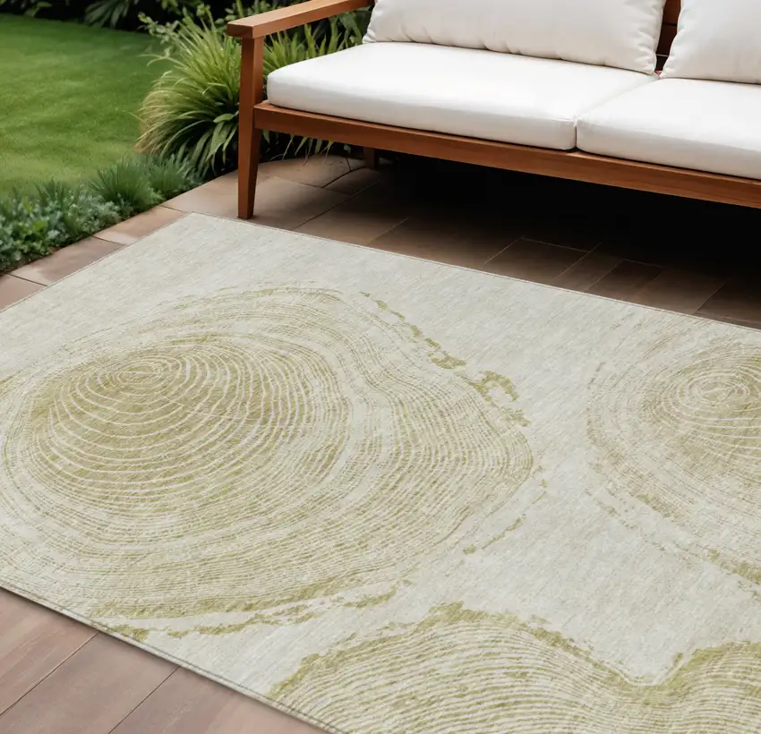 Khaki Beige And Taupe Abstract Washable Indoor Outdoor Area Rug Photo 1