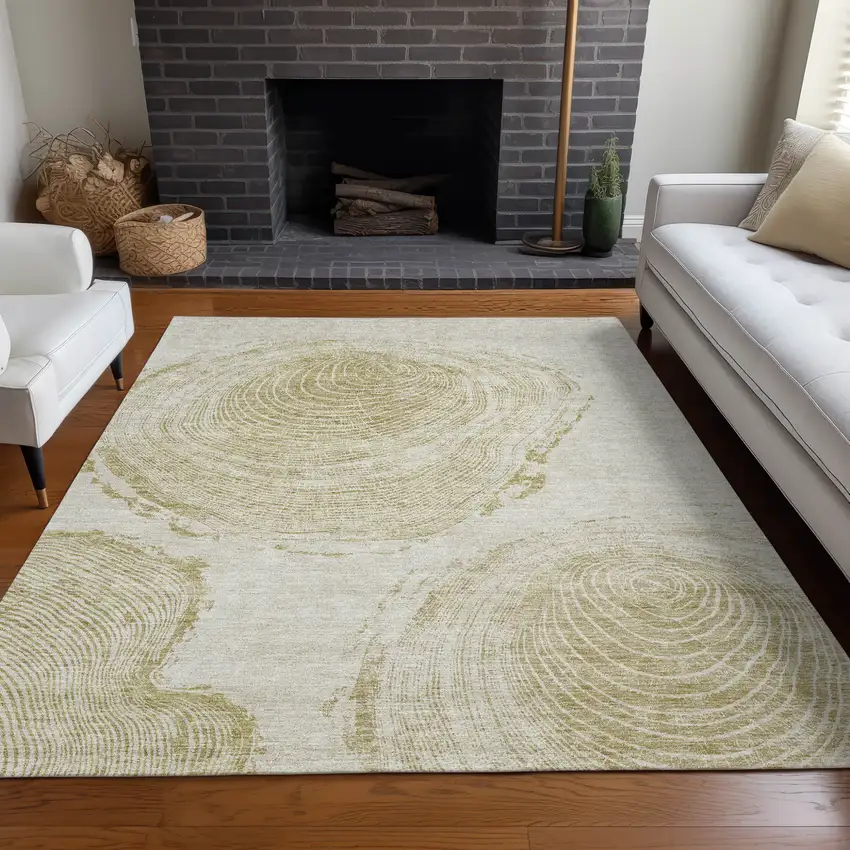 Khaki Beige And Taupe Abstract Washable Indoor Outdoor Area Rug Photo 8