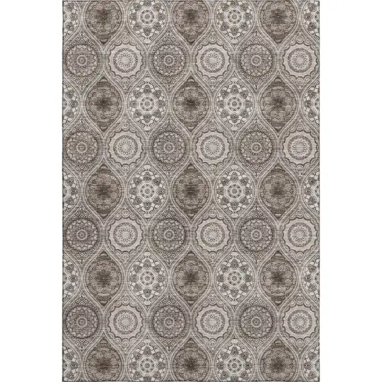Khaki Beige And Taupe Ogee Washable Area Rug With UV Protection Photo 1