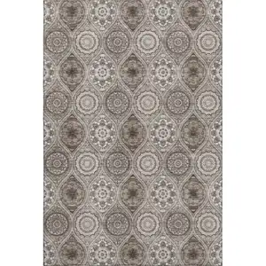 Photo of Khaki Beige And Taupe Ogee Washable Area Rug With UV Protection