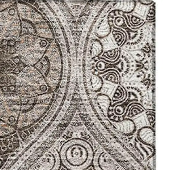 Khaki Beige And Taupe Ogee Washable Area Rug With UV Protection Photo 2