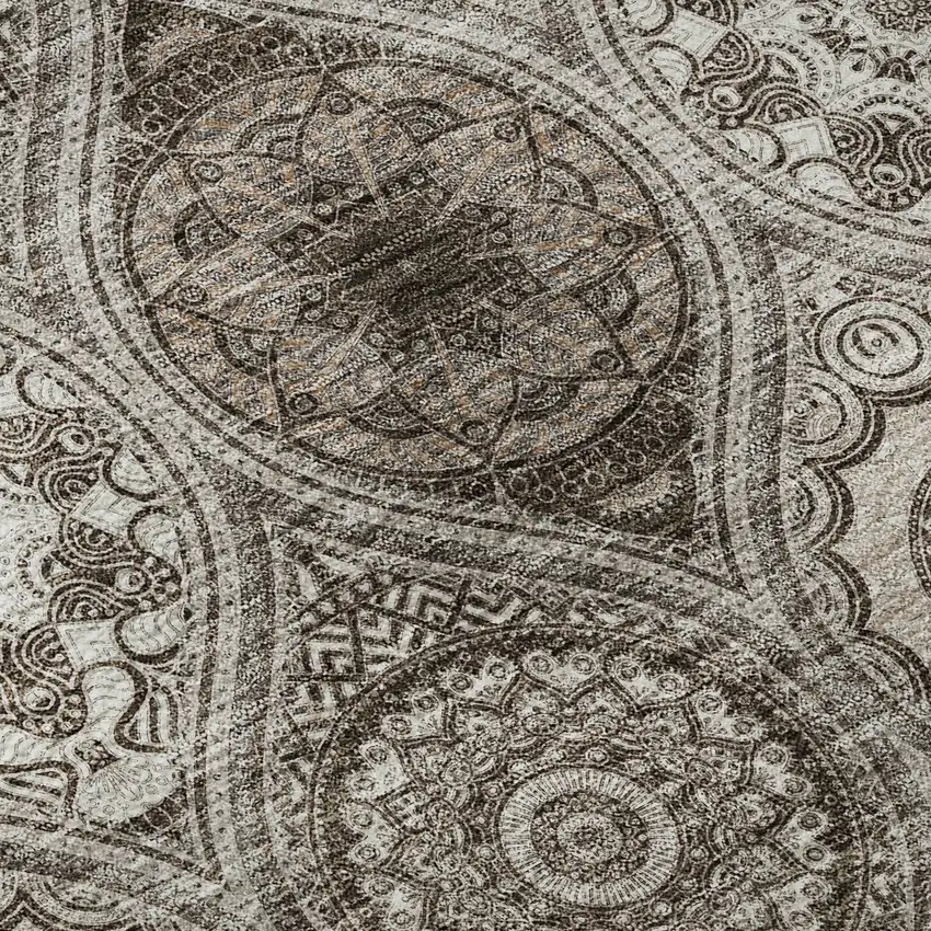 Khaki Beige And Taupe Ogee Washable Area Rug With UV Protection Photo 9