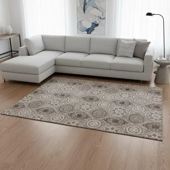 Khaki Beige And Taupe Ogee Washable Area Rug With UV Protection Photo 2