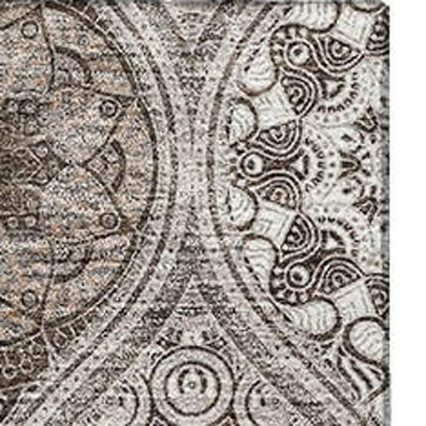 Khaki Beige And Taupe Ogee Washable Area Rug With UV Protection Photo 3