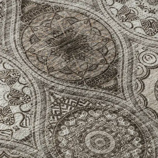 Khaki Beige And Taupe Ogee Washable Area Rug With UV Protection Photo 9