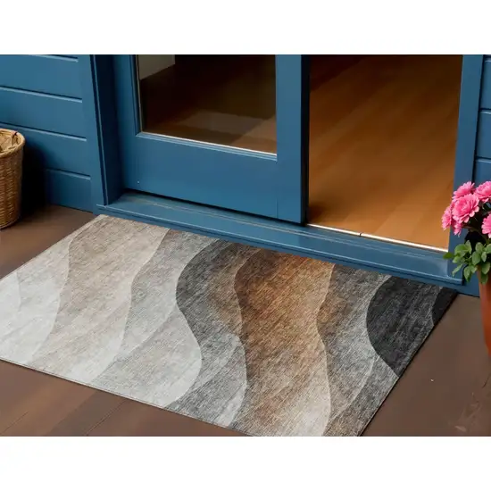 Khaki Black And Terra Cotta Abstract Washable Indoor Outdoor Area Rug Photo 1