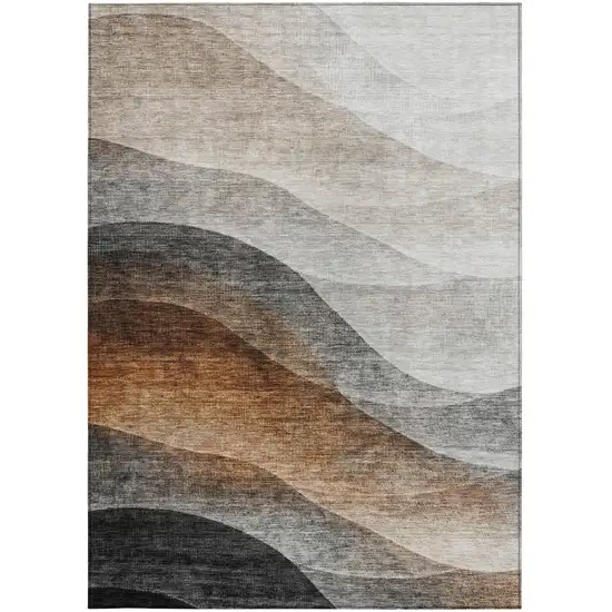 Khaki Black And Terra Cotta Abstract Washable Indoor Outdoor Area Rug Photo 7