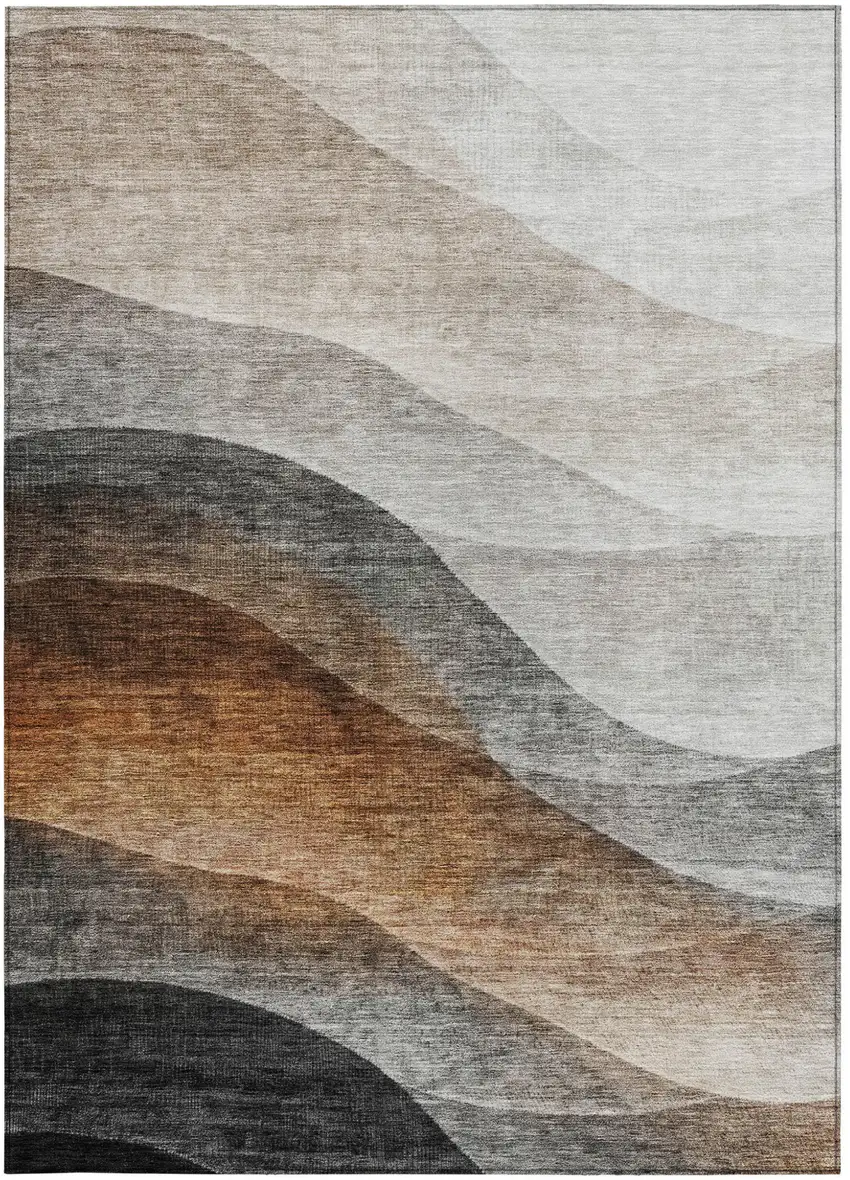 Khaki Black And Terra Cotta Abstract Washable Indoor Outdoor Area Rug Photo 7