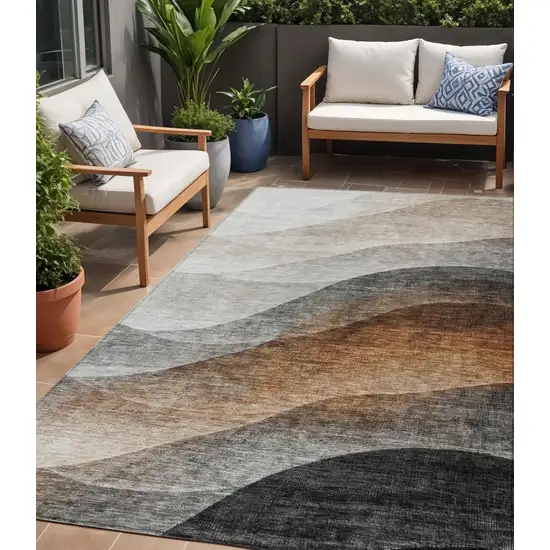 Khaki Black And Terra Cotta Abstract Washable Indoor Outdoor Area Rug Photo 1