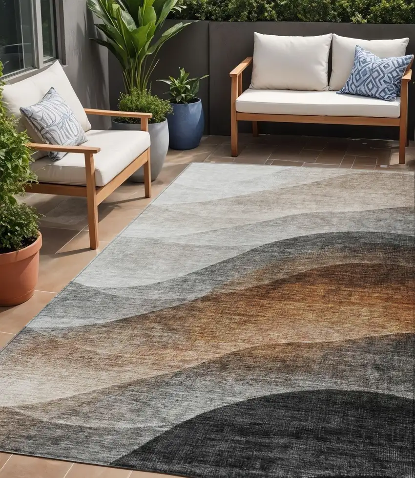 Khaki Black And Terra Cotta Abstract Washable Indoor Outdoor Area Rug Photo 1