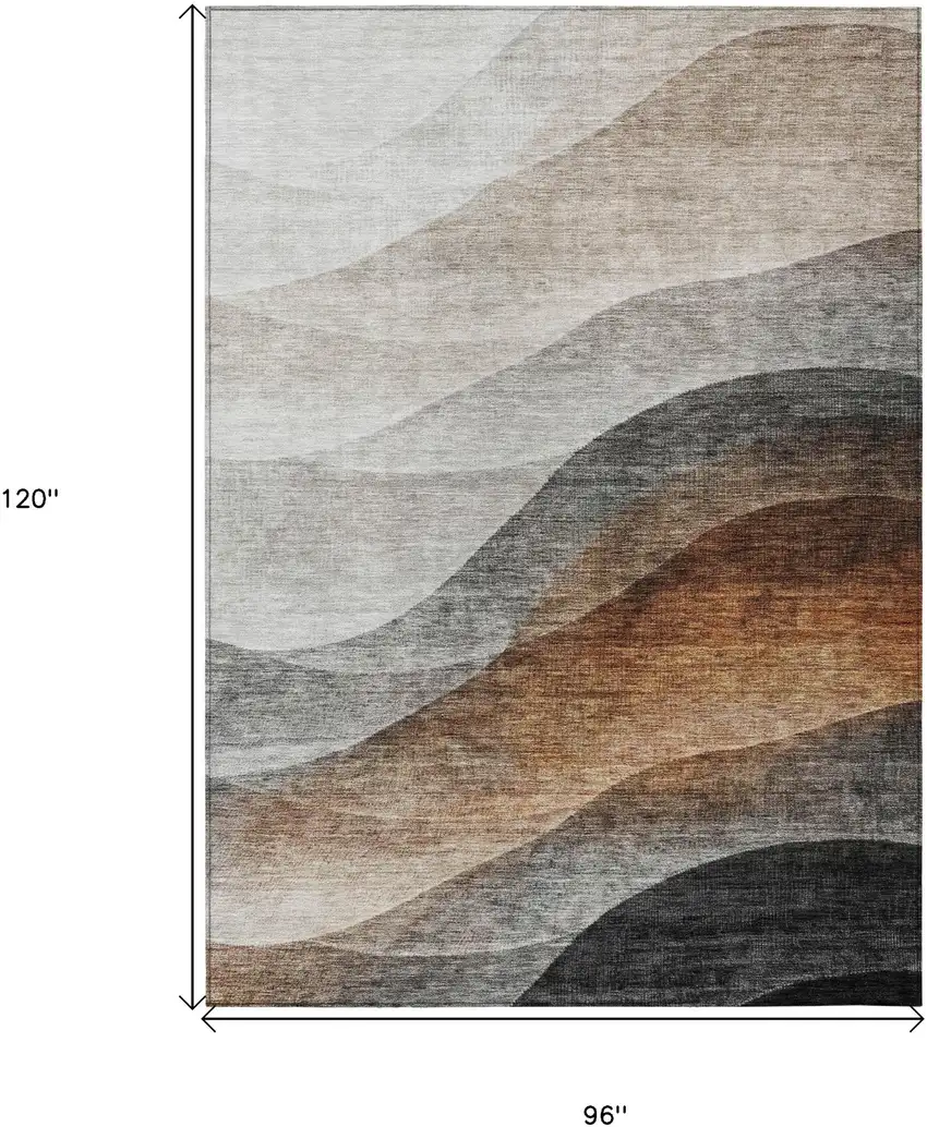 Khaki Black And Terra Cotta Abstract Washable Indoor Outdoor Area Rug Photo 7