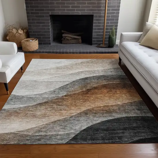 Khaki Black And Terra Cotta Abstract Washable Indoor Outdoor Area Rug Photo 8