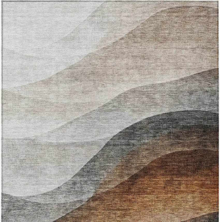 Khaki Black And Terra Cotta Abstract Washable Indoor Outdoor Area Rug Photo 5