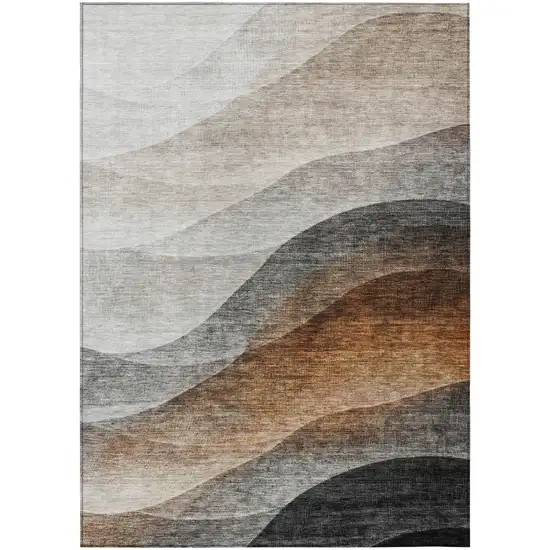 Khaki Black And Terra Cotta Abstract Washable Indoor Outdoor Area Rug Photo 1