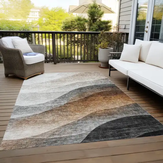 Khaki Black And Terra Cotta Abstract Washable Indoor Outdoor Area Rug Photo 9