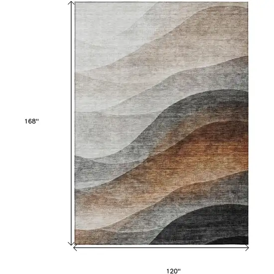 Khaki Black And Terra Cotta Abstract Washable Indoor Outdoor Area Rug Photo 3