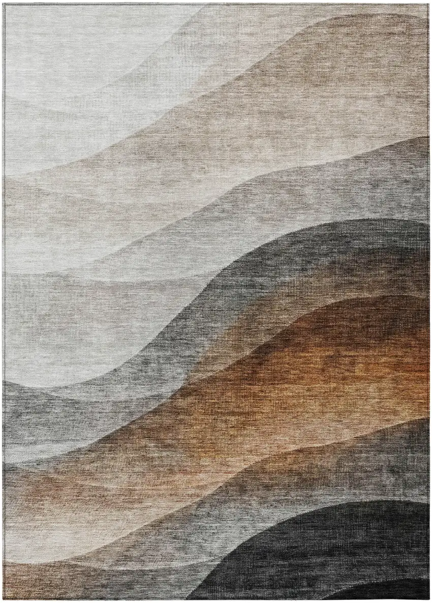 Khaki Black And Terra Cotta Abstract Washable Indoor Outdoor Area Rug Photo 2