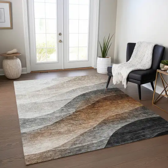 Khaki Black And Terra Cotta Abstract Washable Indoor Outdoor Area Rug Photo 9