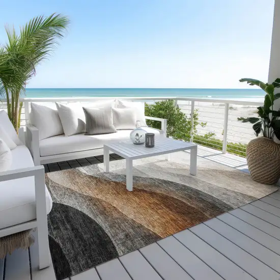 Khaki Black And Terra Cotta Abstract Washable Indoor Outdoor Area Rug Photo 8