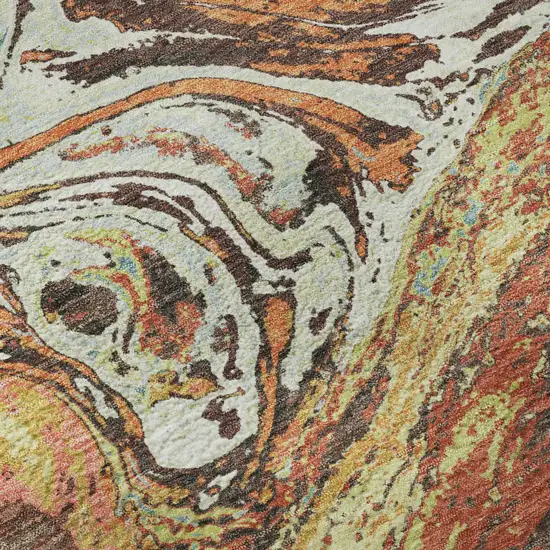 Khaki Blue And Copper Abstract Washable Area Rug With UV Protection Photo 9