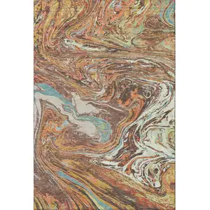 Photo of Khaki Blue And Copper Abstract Washable Area Rug With UV Protection