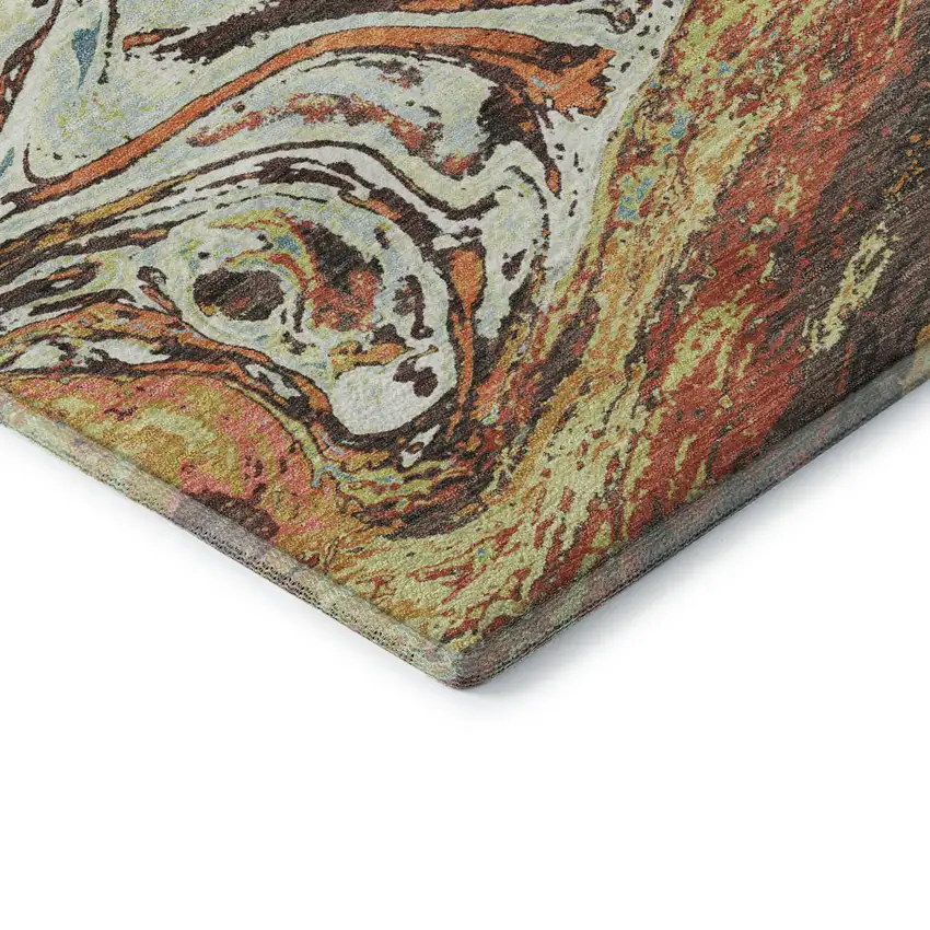 Khaki Blue And Copper Abstract Washable Area Rug With UV Protection Photo 7