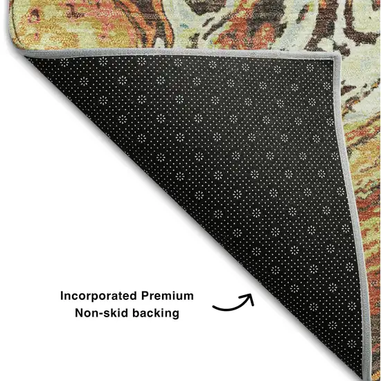 Khaki Blue And Copper Abstract Washable Area Rug With UV Protection Photo 6