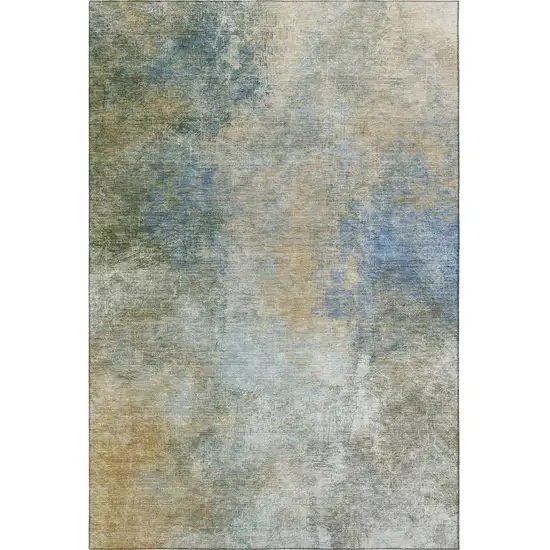 Khaki Blue And Gold Abstract Washable Area Rug With UV Protection Photo 4