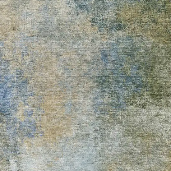 Khaki Blue And Gold Abstract Washable Area Rug With UV Protection Photo 3